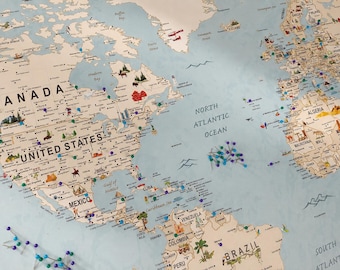 World Map Push Pin Travel Map, Personalized World Map Canvas, Travel Tracker Wall Art, World Map with Pins, Gift for Traveler