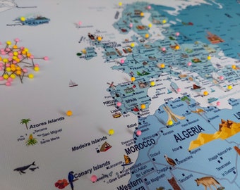 Personalized World Travel Map: Push Pin Canvas or Poster