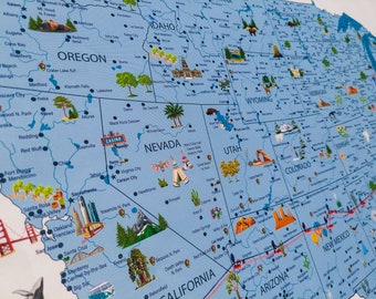 USA Travel Map: Illustrated National Parks Push Pin Canvas