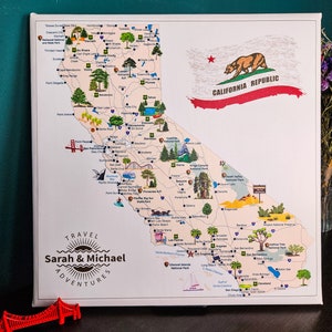 Mapa de California, mapa de viaje para California, mapa con chinchetas, mapa de lienzo, California