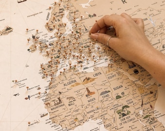 Push Pin Travel Map, Personalized World Map Canvas, Travel Tracker Wall Art, World Map with Pins, Gift for Travelers