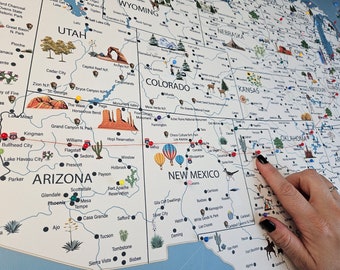 Illustrated USA Travel Map – National Parks, Personalized Push Pin Canvas