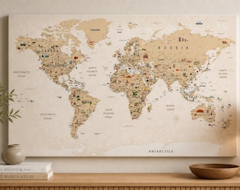 World Map Push Pin Travel Map, Personalized World Map Canvas, Travel Tracker Map, World Map Wall Art, Gift for Travelers, Couple Gift