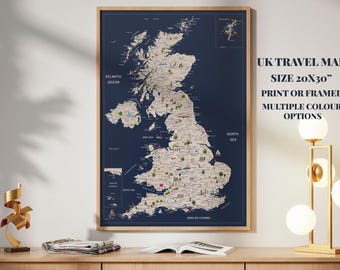 United Kingdom Travel Map Poster – UK National Parks & Castles Map, Great Britain Wall Decor, England Scotland Wales Map Print Gift