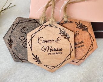 Wedding Thank You favor, Wooden Thank you Magnets, Favors for Guests, Floral Favors, Personalized Engraved Wedding Favor, Custom Wedding