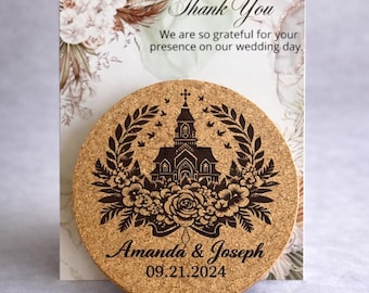 Personalisierte Korkuntersetzer, kundenspezifische Hochzeits-Gastgeschenke, Hochzeitstischdekorations-Set