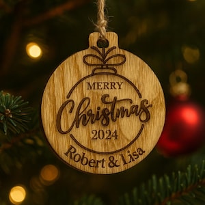 Personalised Christmas Wedding Favors, Christmas Ornament, Custom Wooden Christmas Ball, Rustic Wedding Keepsake, Holiday Wedding Decor