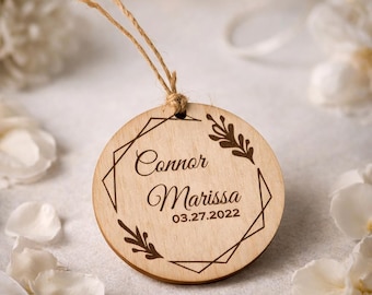 Personalized Wooden Ornament - Rustic Wedding Favor Keepsake Custom Engraved Table Settings with Name