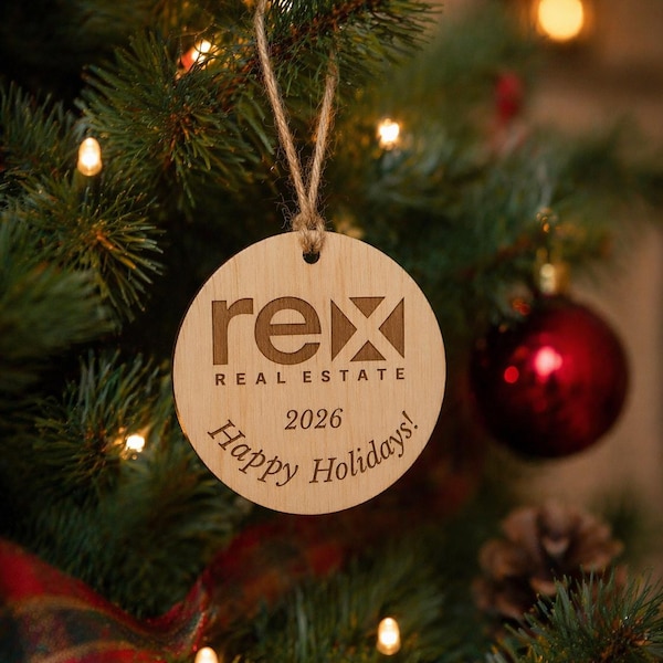 Personalized Logo Ornament: Custom Engraved Wood Favor, Business Gift