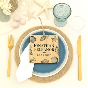 Recuerdos de boda de madera personalizados - Regalos para invitados grabados con láser - Recuerdos de boda playeros, veraniegos y modernos - Decoración rústica de madera