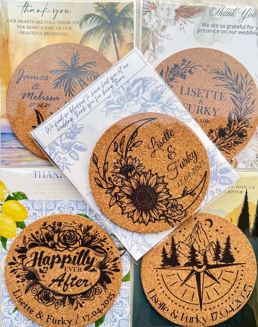 Personalized Wedding Cork Coasters: UV Printed Rustic Favors - Etsy