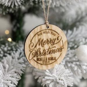 Personalized Wooden Christmas Ornament: Rustic Wedding Favor Keepsake