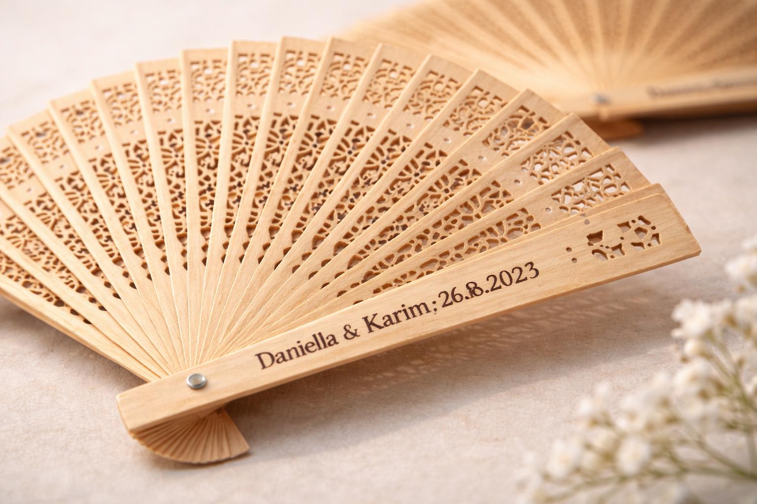 Personalized Sandalwood Wedding Fans - Set of 30