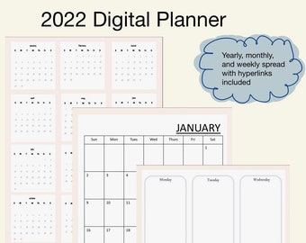 2022 Digital Planner (Calendar, Monthly, Weekly)