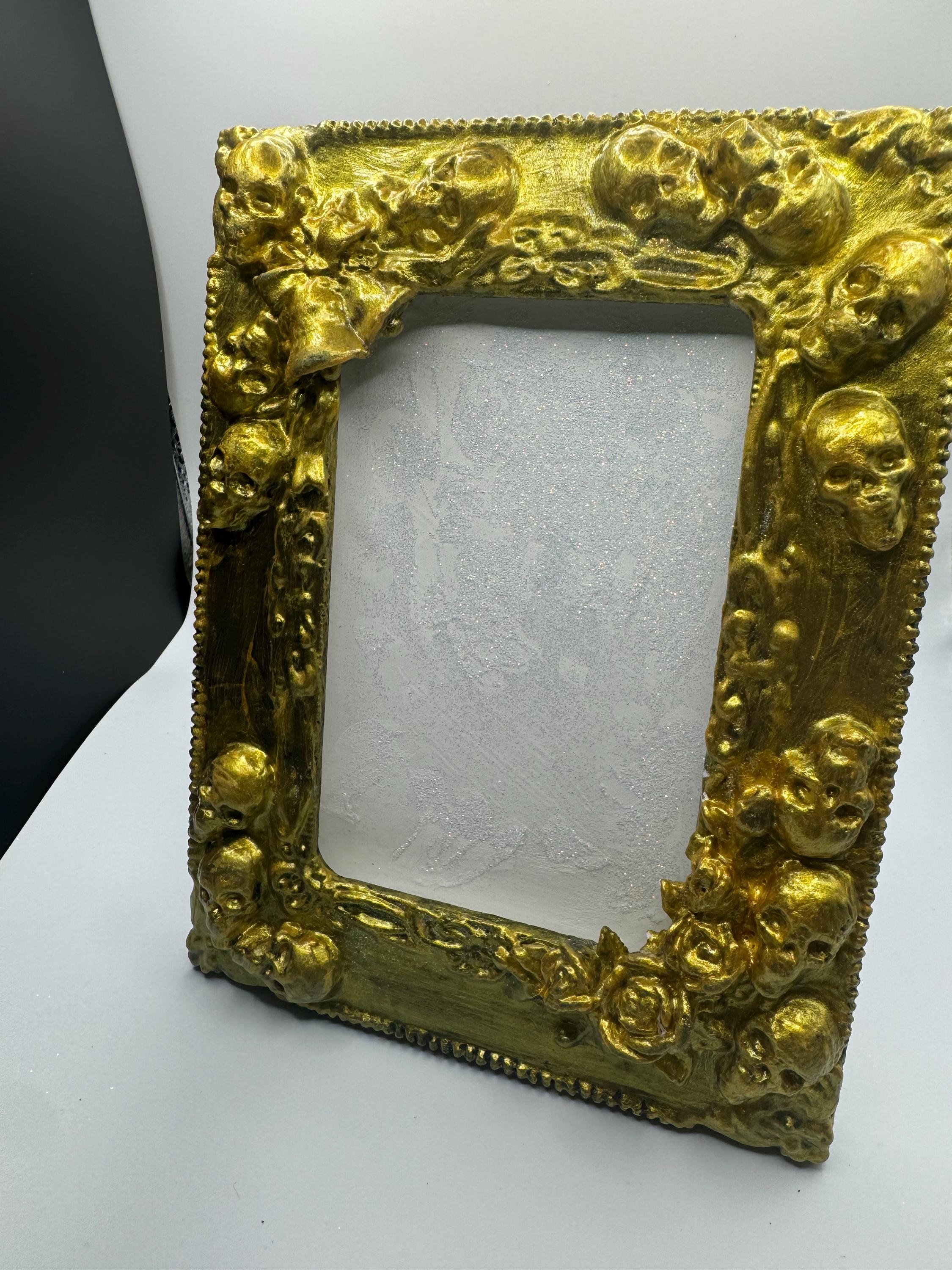 Upcycled Gold Picture Frame: Gothic Roses and Skulls, Fits 5x7 Photos ...