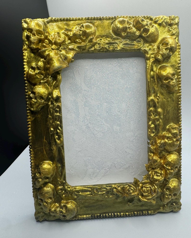 Upcycled Gold Picture Frame: Gothic Roses and Skulls, Fits 5x7 Photos ...