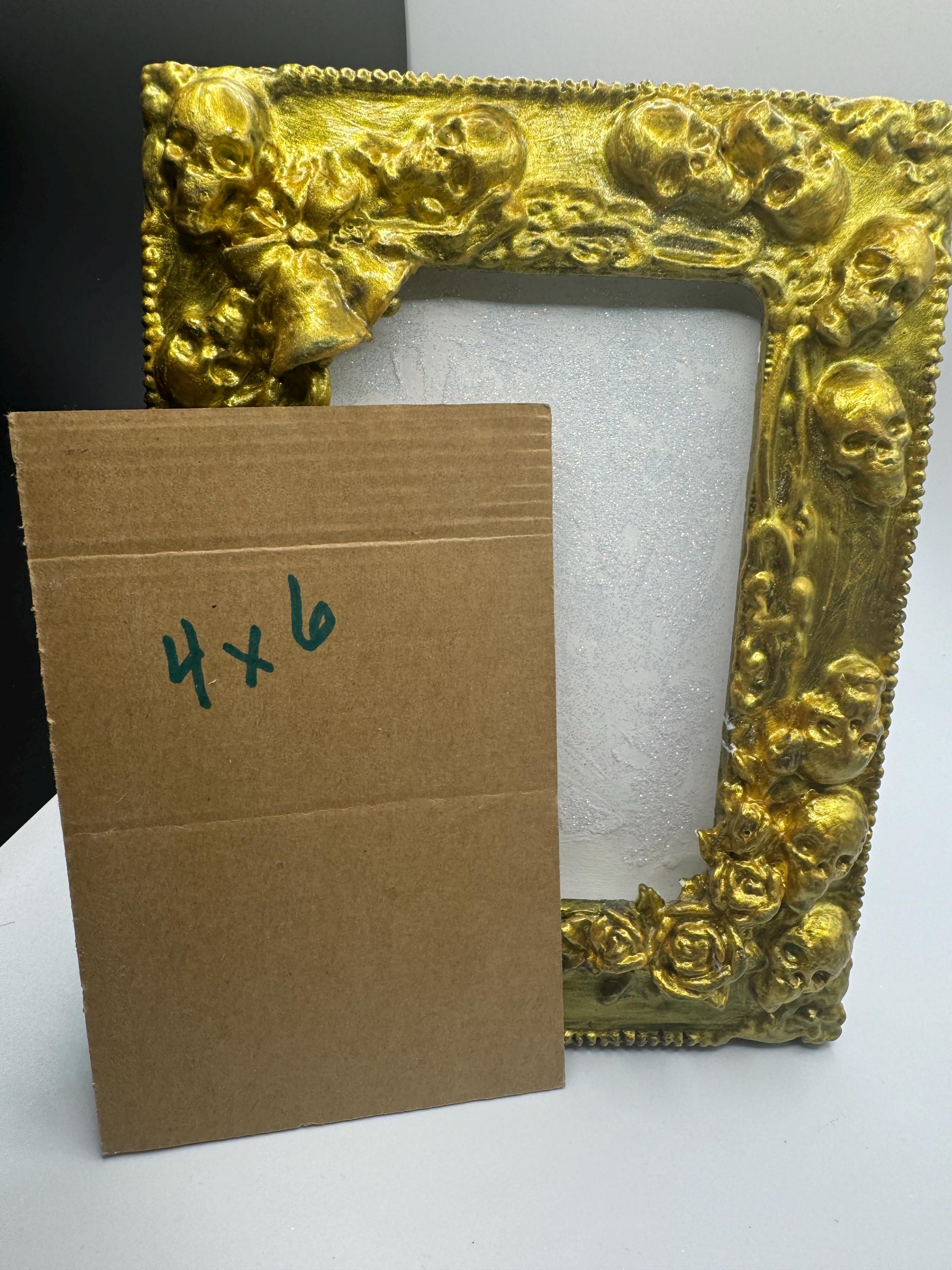 Upcycled Gold Picture Frame: Gothic Roses and Skulls, Fits 5x7 Photos ...
