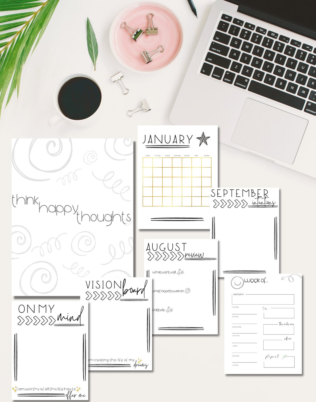 Think Happy Thoughts Planner Journal Combo 107 Page Print at Home