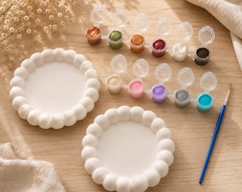DIY Keramik-Malset – Keramikschale mit Farbpalette + Pinsel | Kreatives Geschenk | Bastelset für Erwachsene & Kinder