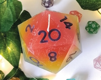 Vela de dados D20 hecha a mano - Decoración para sala de juegos de rol, DND, TTRPG