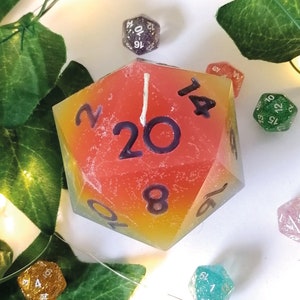 D20 Dice Candle - DND Candle Dungeon Master Gifts Dungeons and Dragons TTRPG Gift RPG Dice Custom Candles Fantasy Pride Dice Game Room