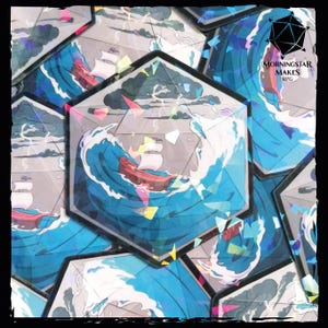 Stormy Seas - D20 Holo Sticker - DND Würfel Vinyl Sticker Holographischer Aufkleber Nautische Tempest