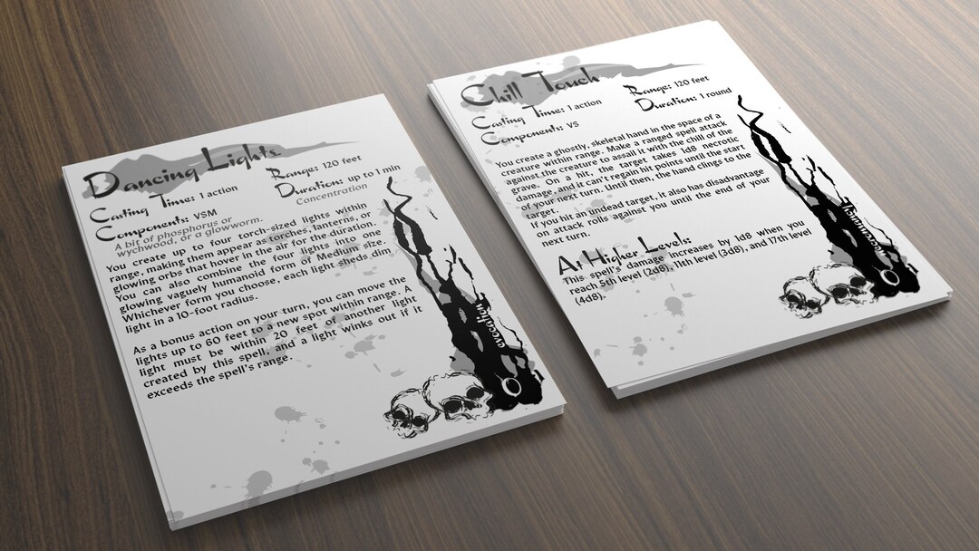 Printable Cantrip Spell Cards for Dnd 5E Dark Magic - Etsy