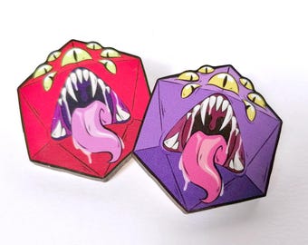 D20 Mimic Wooden Pin - Dungeons and Dragons Monster Badge