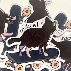 Skateboarding Cat Radical Sticker