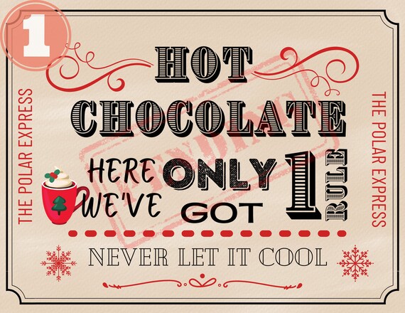Polar Express Hot Chocolate Poster Red INSTANT DOWNLOAD Printable