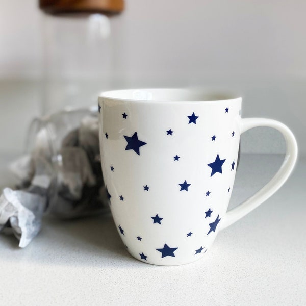 Tazza con stampa stelle blu/tazza da caffè in porcellana fine da 400 ml