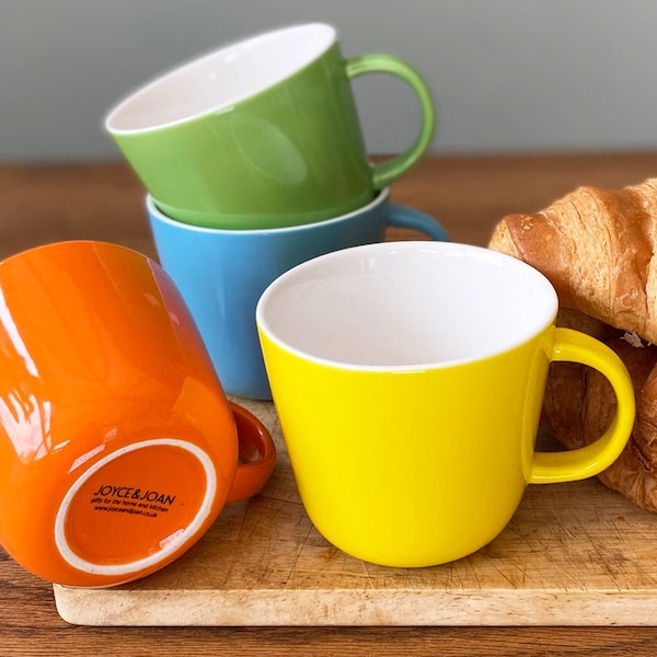 Large Coffee Mug | 400ml Colour Block Cup - Lemon Yellow, Pumpkin Orange, Sky Blue, Apple Green