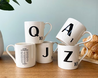 Scrabble Letter Mug | Vintage Scrabble Tile  | 370ml Ceramic Coffee Cup