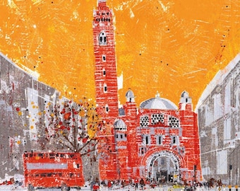 Westminster Cathedral, London: original acrylic and ink painting.  Unframed, no mount.