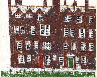 Lincoln's Inn, London: original acrylic and ink painting.  Unframed, no mount.