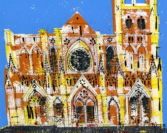 Cathedral of St John the Devine, New York: original acrylic painting. Unframed, no mount.