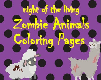 Set van 22 afdrukbare kleurplaten zombiedieren voor Halloween