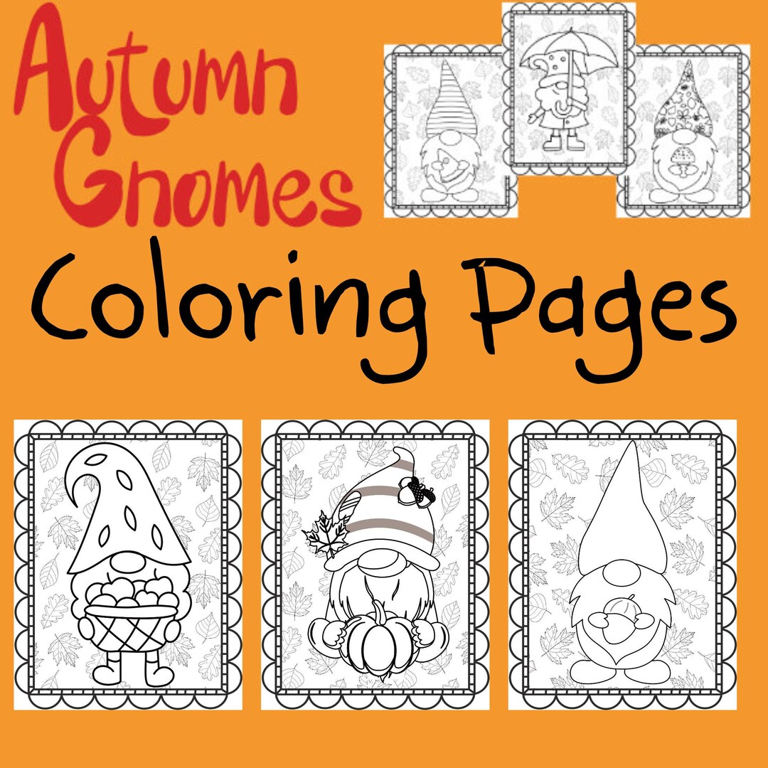 Autumn Gnomes Coloring Pages Set of 24 Gnomes for Fall and Thanksgiving