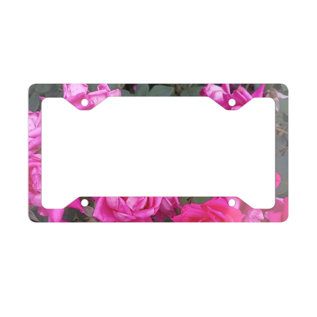 Pink License Frame Flower, Pink Roses License Plate Frame, Pink Rose License Plate Holder ...
