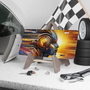 Matrícula artística, decoración única para coche, arte de matrícula, arte mural con estilo, diseño futurista, accesorio genial para coche. imagen 3