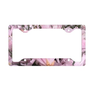 Flower Design, Cherry Blossoms In Grass, Floral License Plate Frame, Chic Car Accessory, Flowering Frame, Botanical Decor, Sakura Blossoms
