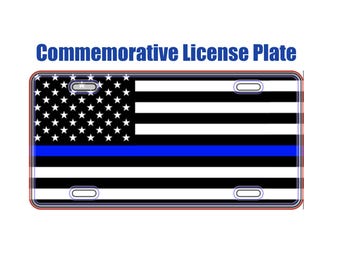 Thin Blue Line Aluminum License Plate – 6x12 With Free Decal – Police Support