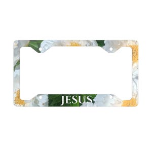 License Plate Frame, Peonies License Plate Frame, Vanity Plate, White Peony Jesus License Plate Frame, Christ Gift, Gift For Her