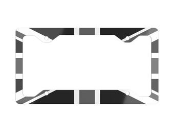 Marco para matrícula con la bandera del Reino Unido en blanco y negro, placa para coche con la bandera británica en escala de grises, placa monocromática del Reino Unido, placa discreta con la bandera británica.