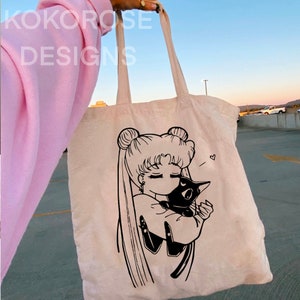 sailor moon canvas anime tote bag, moon tote bag Japanese Anime, anime merch, shopping bag, gift for sailor moon fans, cotton canvas tote