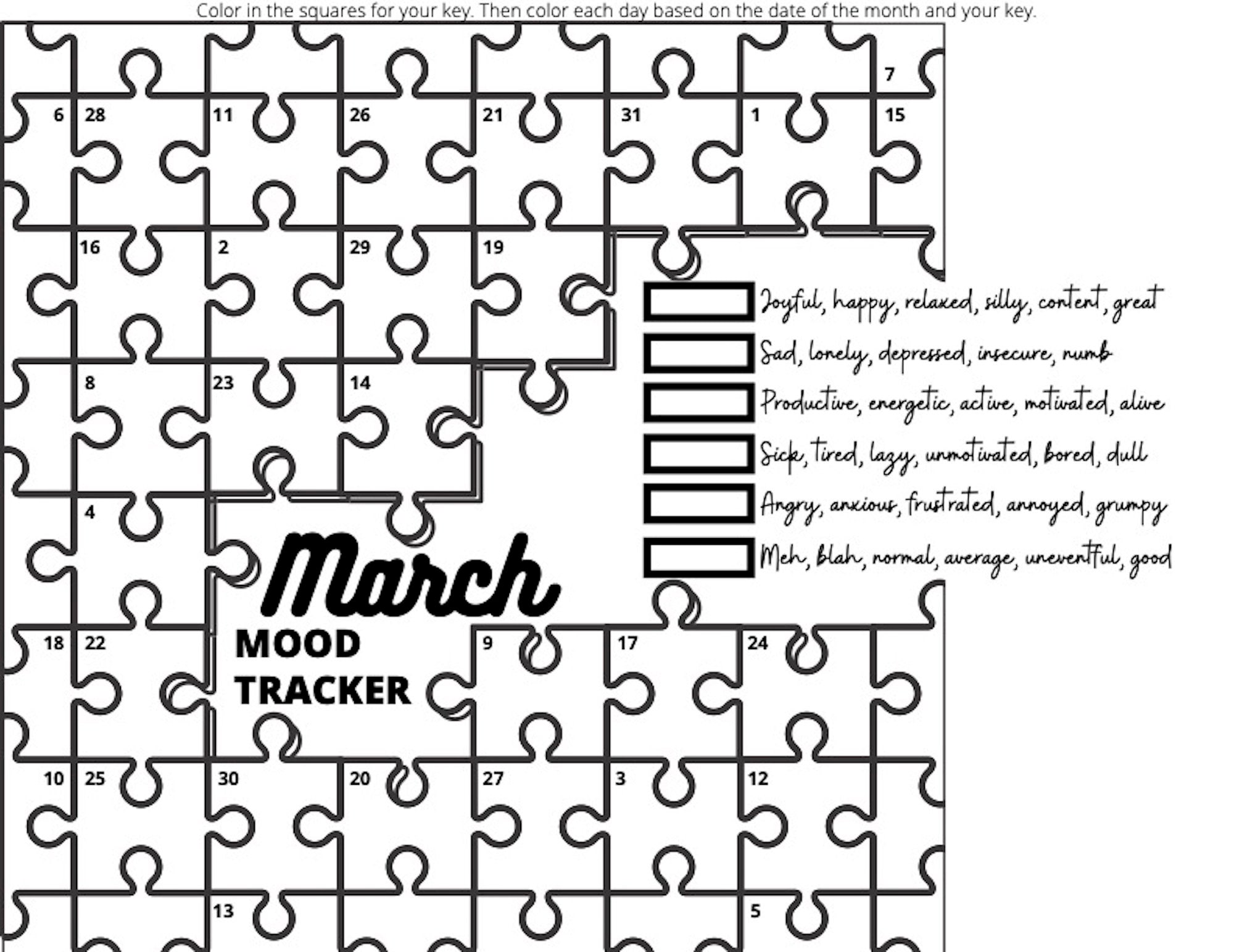 Printable Mood Tracker Puzzle Pieces Etsy