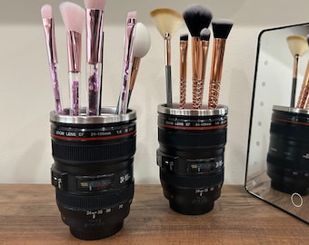 Camera Lens Makeup Brush Holder: Photographer Gift, Stainless Steel Organizer