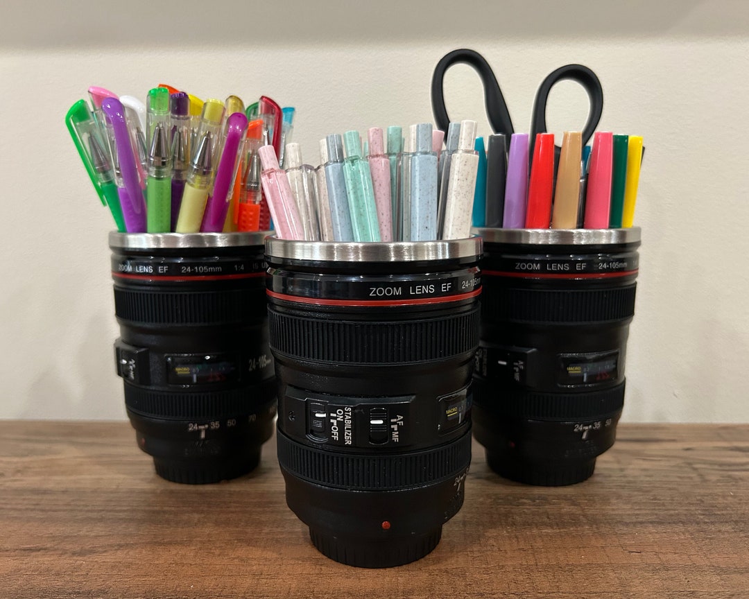 Camera Lens Pen Holder, Gift for Photographer Desk Organizer