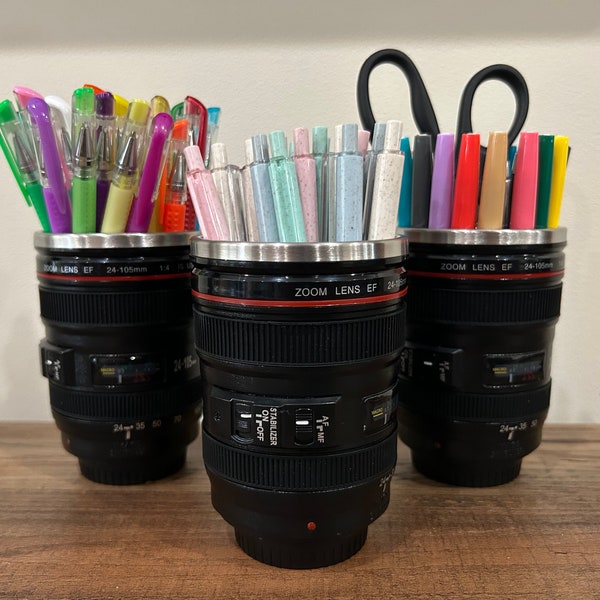 Camera Lens Pen Holder, Gift for Photographer Desk Organizer, Photography Lover, Office Pencil Cup,  Photography Accessories, Canon Nikon