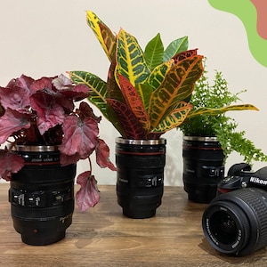 Camera Lens Planter, Gift for Photographer Flower Pot, Photography Lover, Succulent Pot, Cactus Planter, Florist Gardener Gift, Canon Nikon